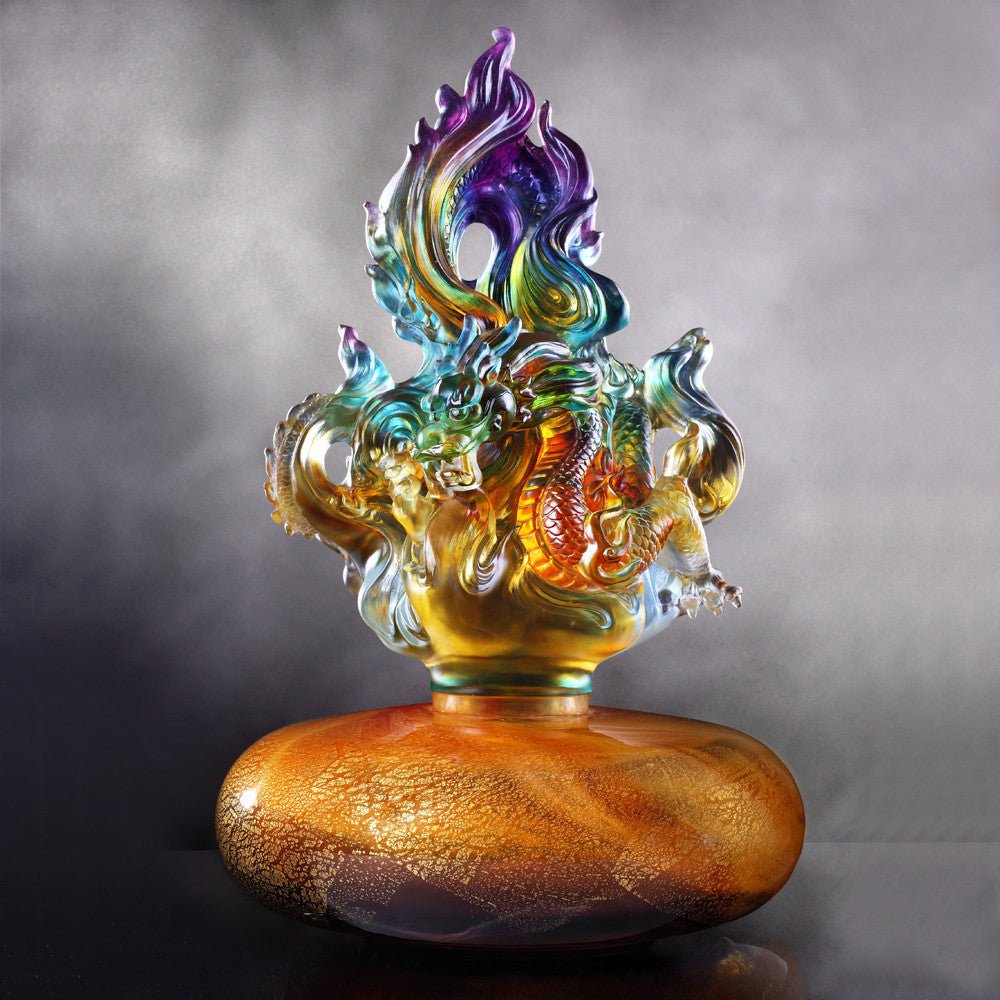 Crystal Treasure Vase, Feng Shui, Dragon of Fire Element, Fiery Illumination Baoping - LIULI Crystal Art