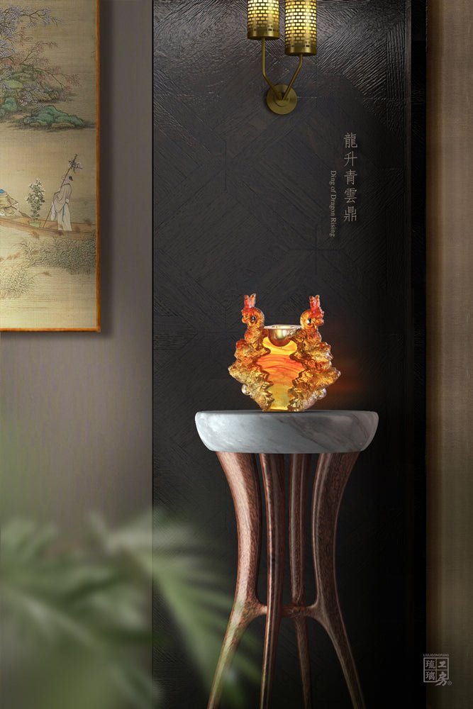 Crystal Vessel, Chinese Ding, Docility with Boldness-Ding of Dragon Rising - LIULI Crystal Art