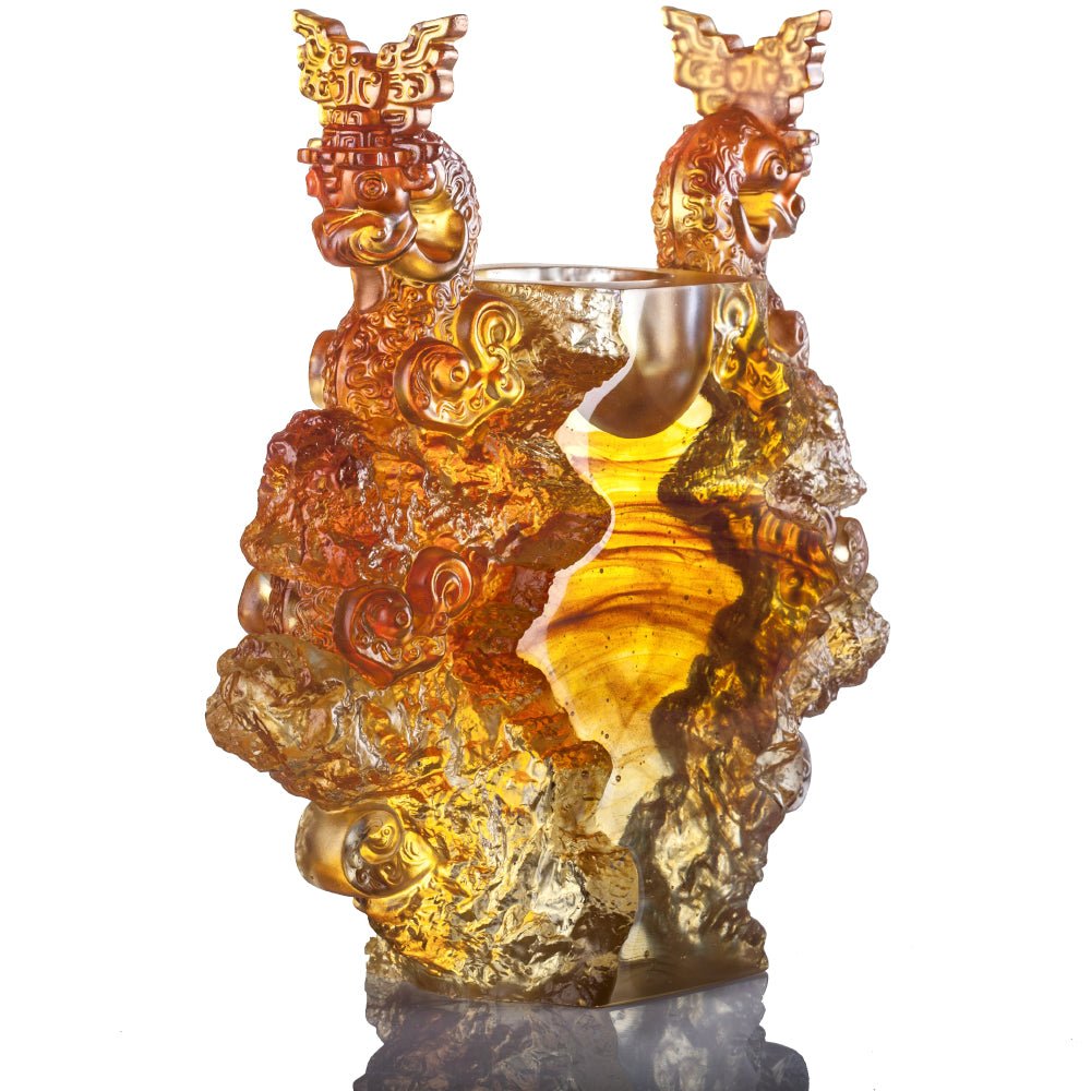 Crystal Vessel, Chinese Ding, Docility with Boldness-Ding of Dragon Rising - LIULI Crystal Art