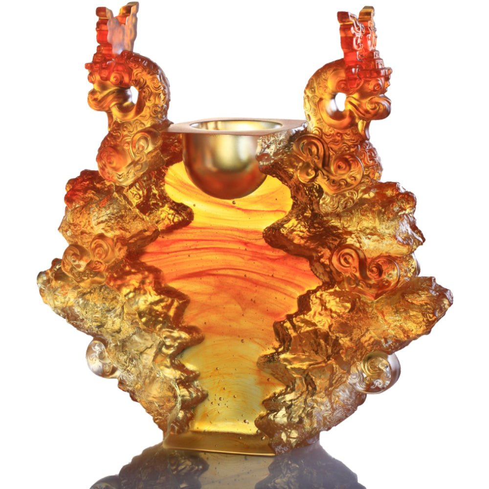 Crystal Vessel, Chinese Ding, Docility with Boldness-Ding of Dragon Rising - LIULI Crystal Art