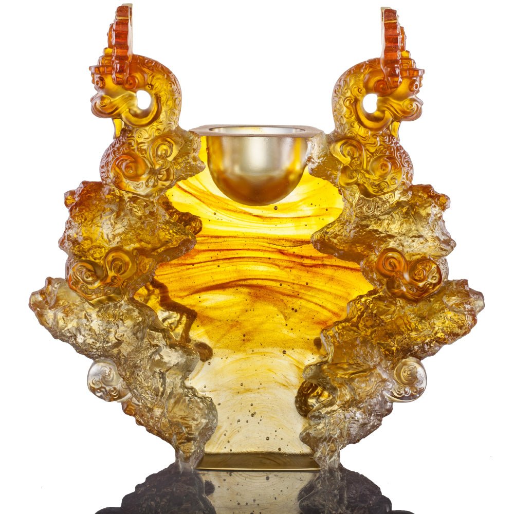 Crystal Vessel, Chinese Ding, Docility with Boldness-Ding of Dragon Rising - LIULI Crystal Art