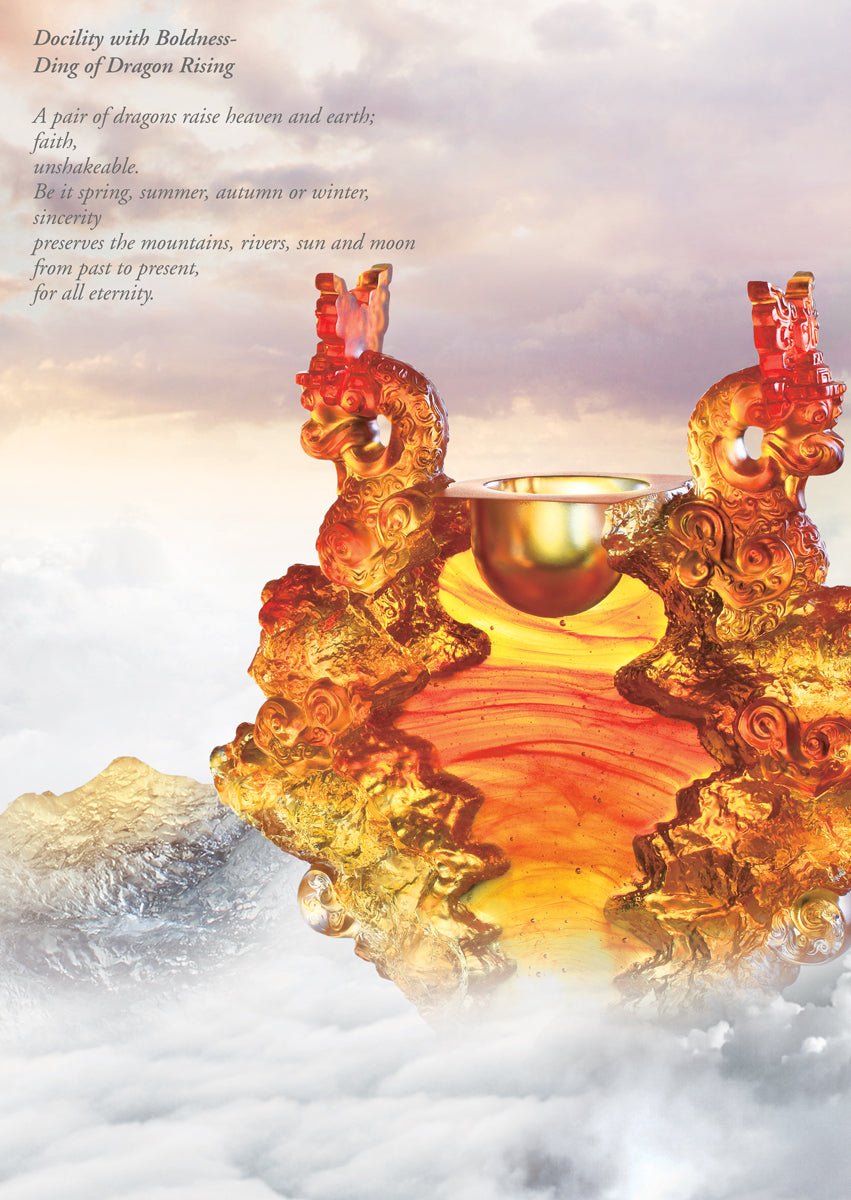 Crystal Vessel, Chinese Ding, Docility with Boldness-Ding of Dragon Rising - LIULI Crystal Art