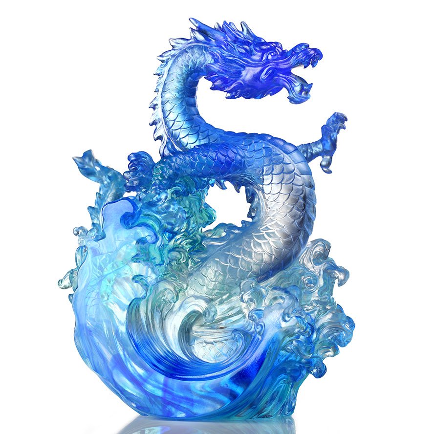 LIULI Crystal Art, Dragon, Ocean Wave, Dragon of Excellence - LIULI Crystal Art