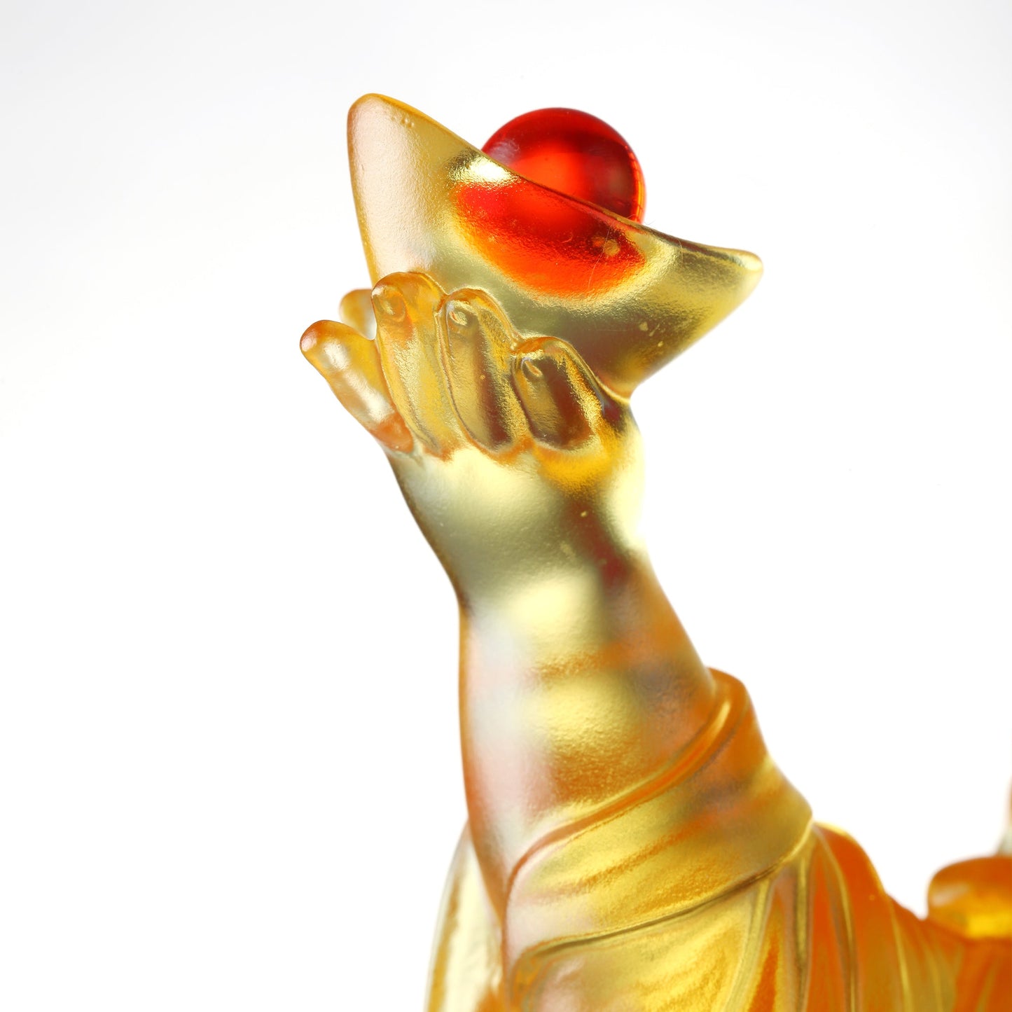 LIULI Crystal Sculpture Happy Laughing Buddha, Golden Ingot - LIULI Crystal Art