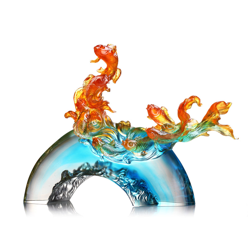 LIULI Crystal Fish Sculpture, Becoming Dragon - Blue, Amber