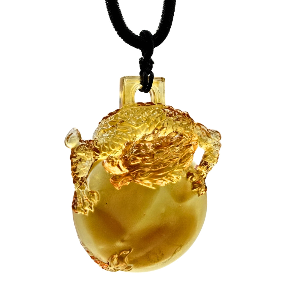 LIULI Crystal Necklace, Dragon Pendant | The Sun Shines on the Dragon Within (Dark amber/ light amber)