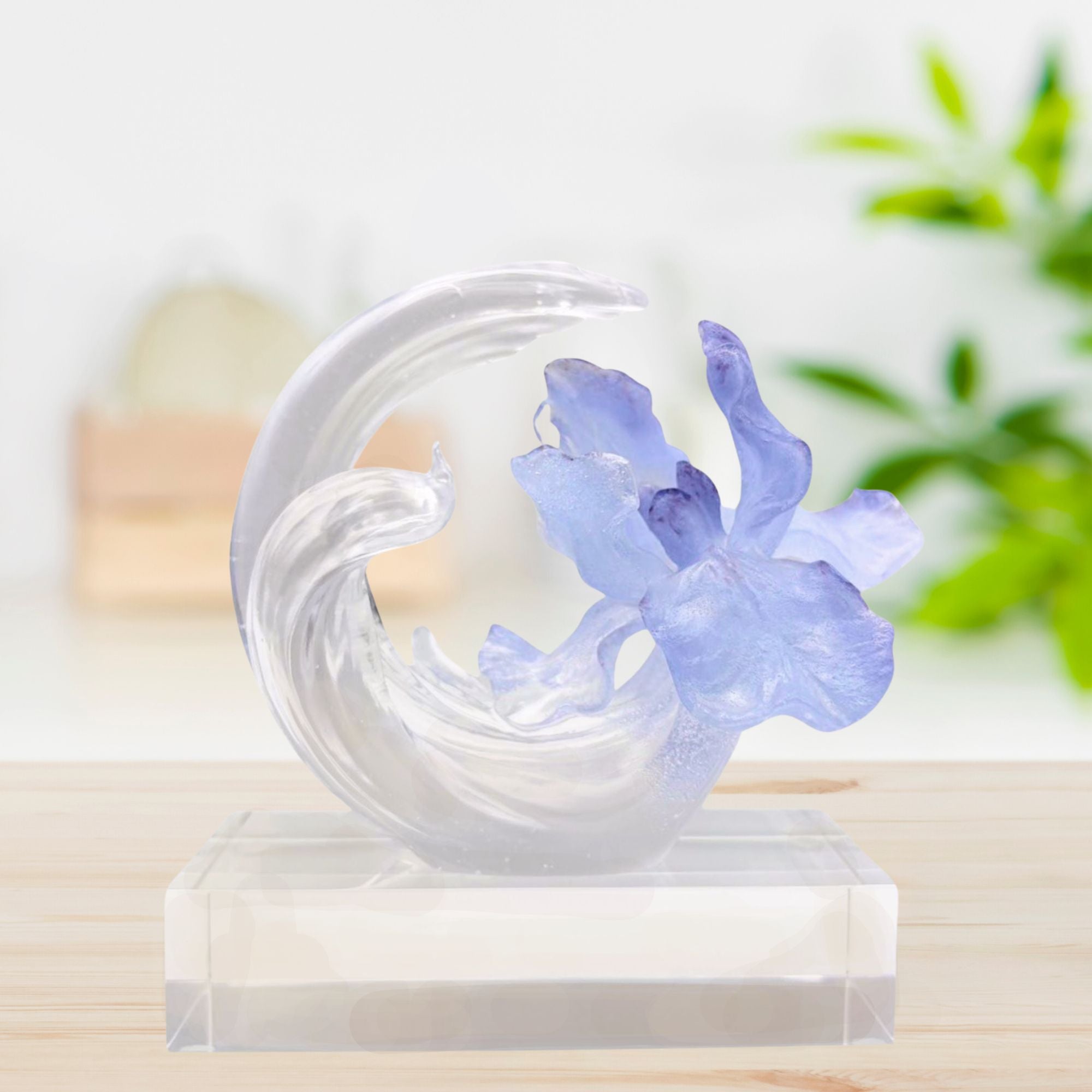 LIULI Crystal, Iris Flower Sculpture | Arising through Contentment (Special Edition, Come with Display Base)