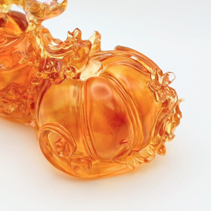LIULI Crystal, Butterfly and Pumpkin Sculpture | Fruits of Prosperity (Dark amber / light amber)