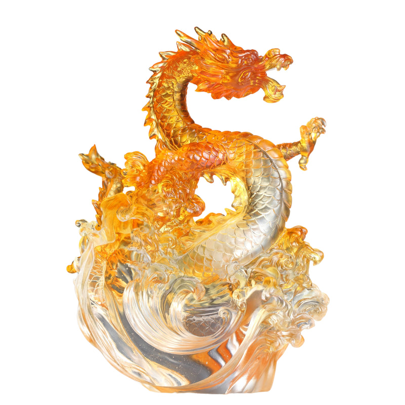 LIULI Crystal Art, Dragon, Ocean Wave, Dragon of Excellence