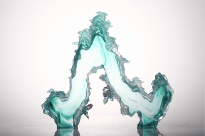 LIULI Crystal, Mountain and Pine Sculpture, Camellia, Tai Chi Series | Evergreen Mountain Spirit