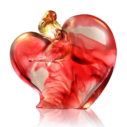 Bird on Heart Shape Figurine (Romance and Love) - Amorous Words