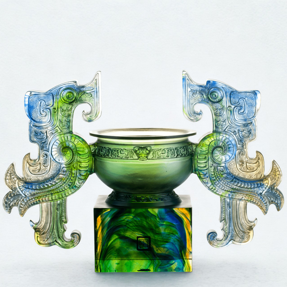 Crystal Chinese Vessel, Phoenix Ding, Grace of the Phoenix Ding - Blue/Green