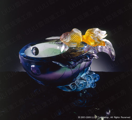 Crystal Decorative Bowl, Fish, Flow of Luck
