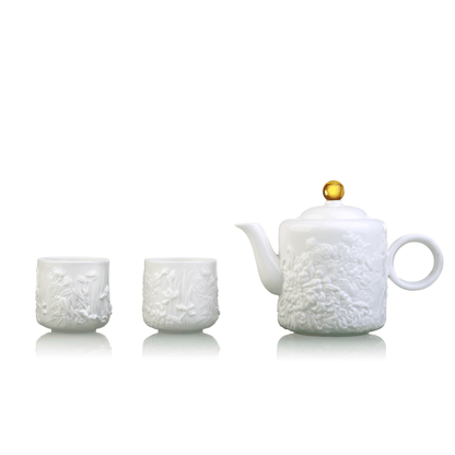 Bone China Tea Set - Four Seasons of Leisure (1 Teapot, 2 Teacups)