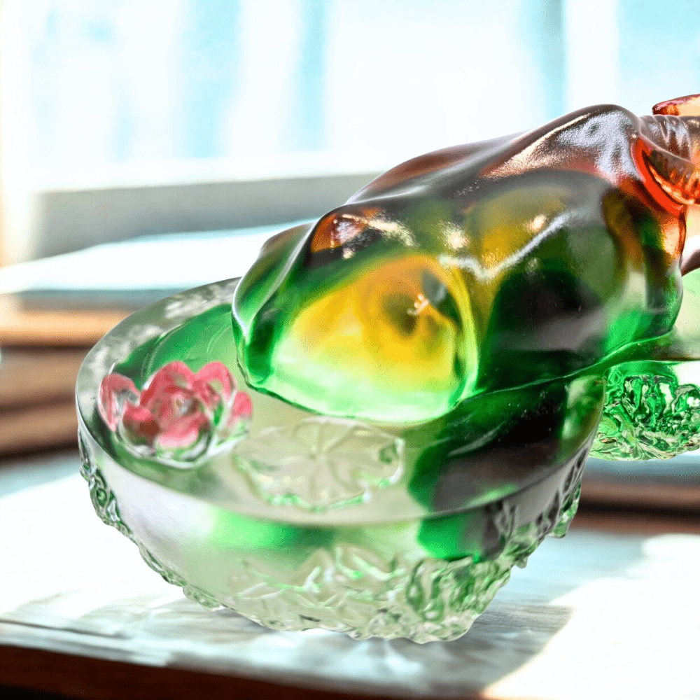 Crystal Animal, Buffalo Sculpture, Bringing Down the House (Lush green clear)