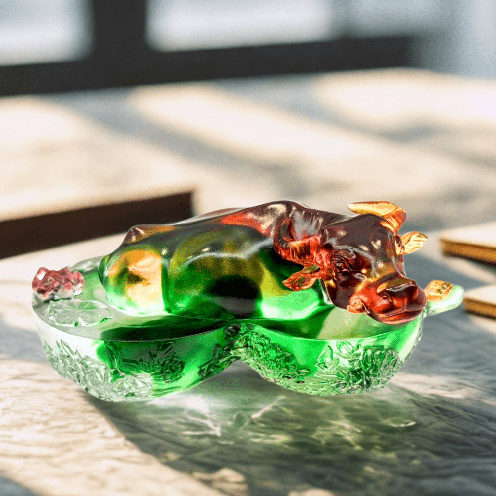 Crystal Animal, Buffalo Sculpture, Bringing Down the House (Lush green clear)