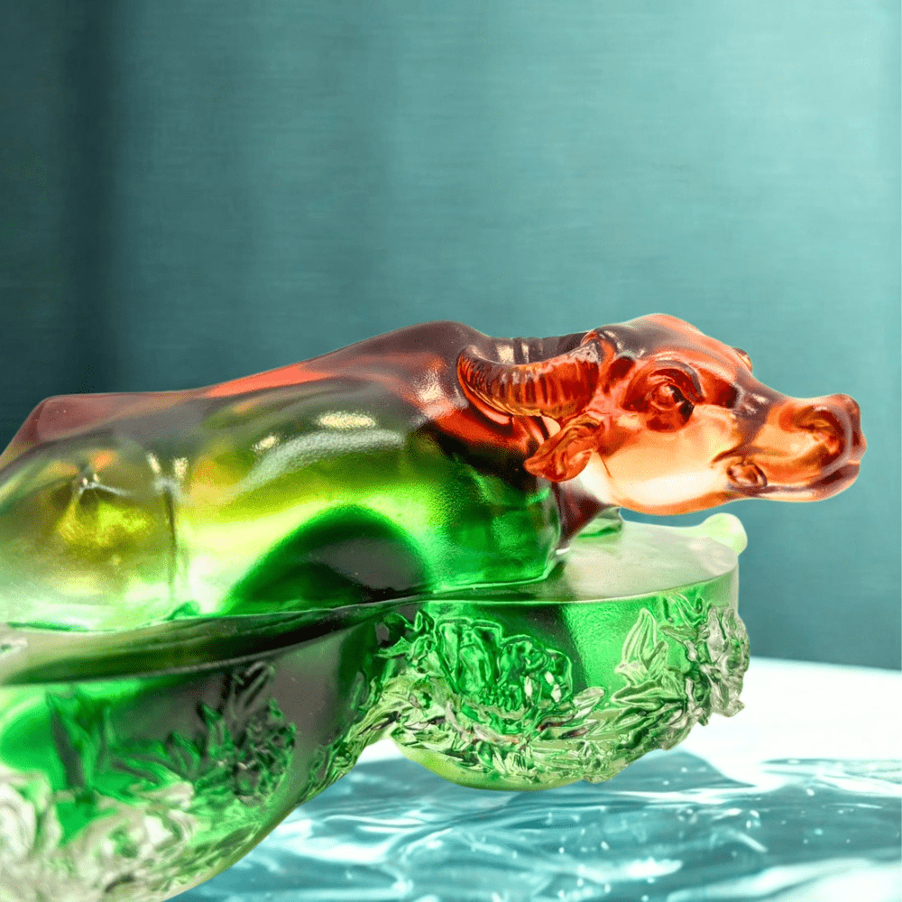 Crystal Animal, Buffalo Sculpture, Bringing Down the House (Lush green clear)
