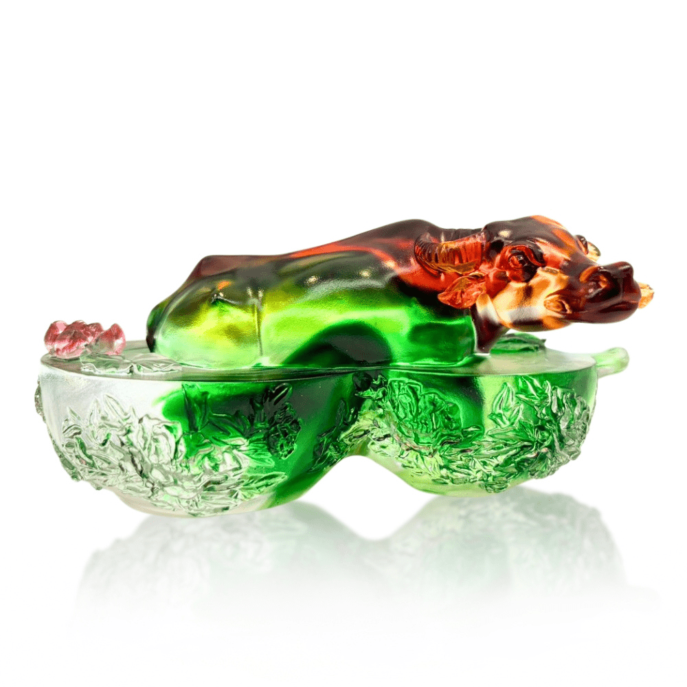 Crystal Animal, Buffalo Sculpture, Bringing Down the House (Lush green clear)