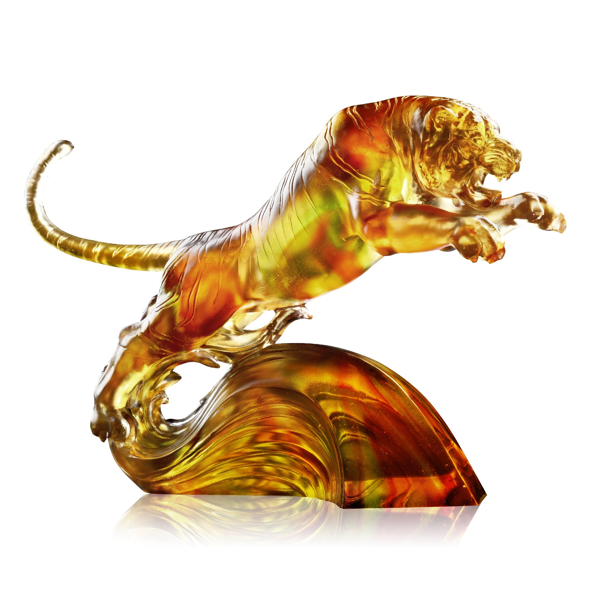 Crystal Animal, Tiger, In Flight Over Water and Moon (amber/ green clear)
