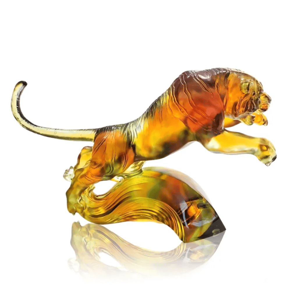 Crystal Animal, Tiger, In Flight Over Water and Moon (amber/ green clear)