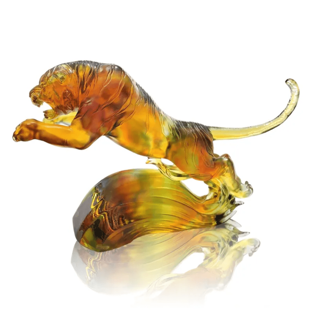 Crystal Animal, Tiger, In Flight Over Water and Moon (amber/ green clear)