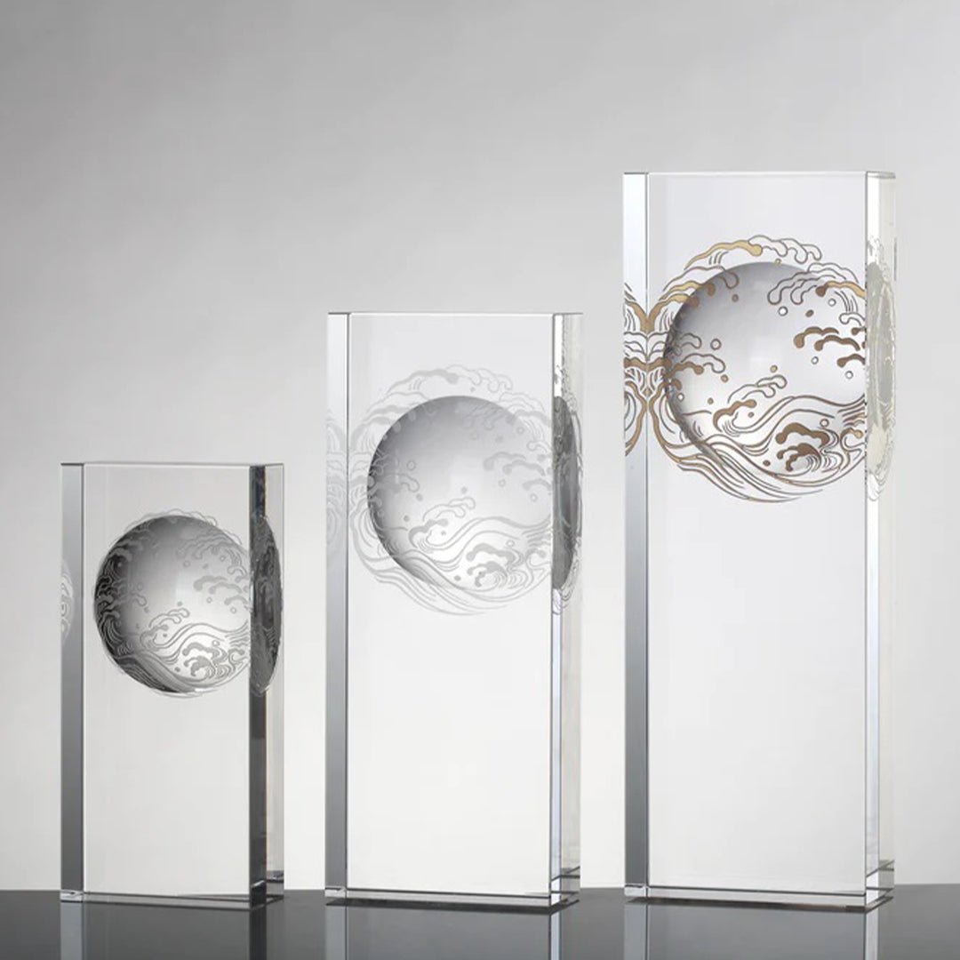 Crystal Award, Trophy, Laser Engraving, Rising Sun