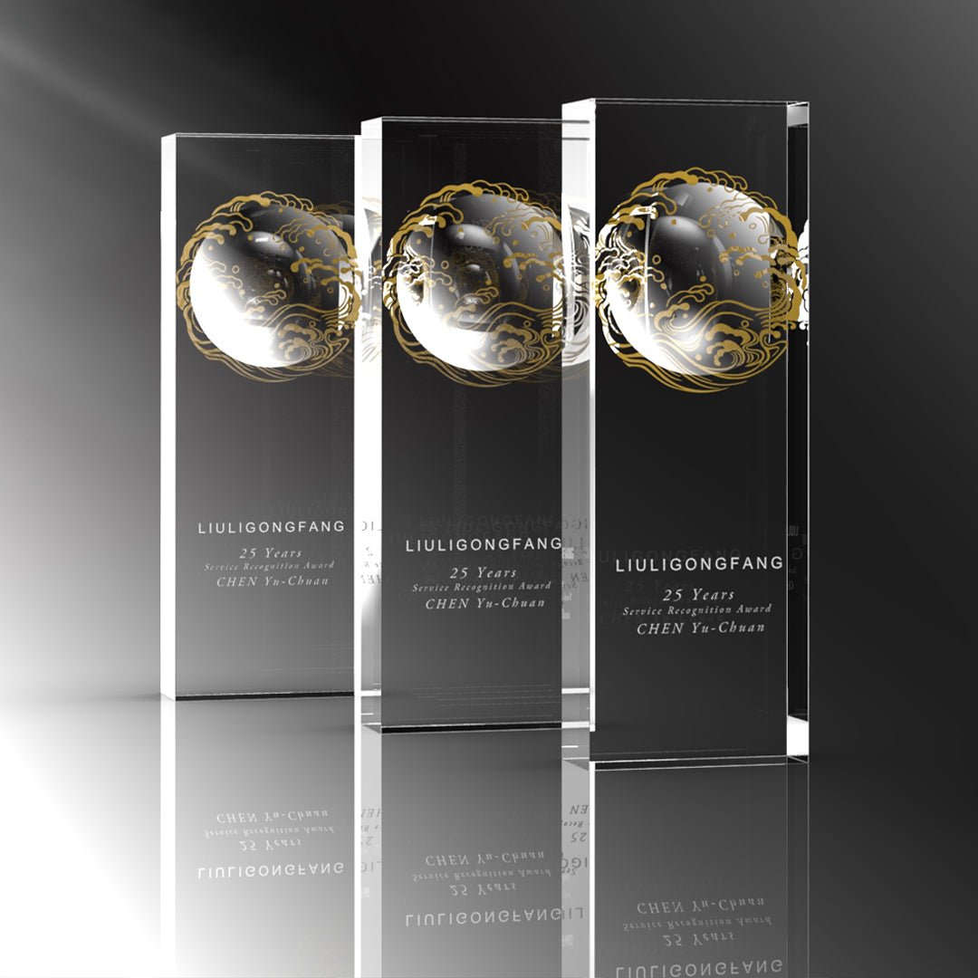 Crystal Award, Trophy, Laser Engraving, Rising Sun