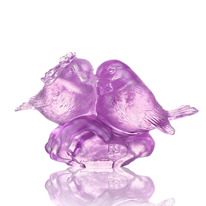 LIULI Crystal, Bird Sculpture | Our Happiness (Purple/Red clear)