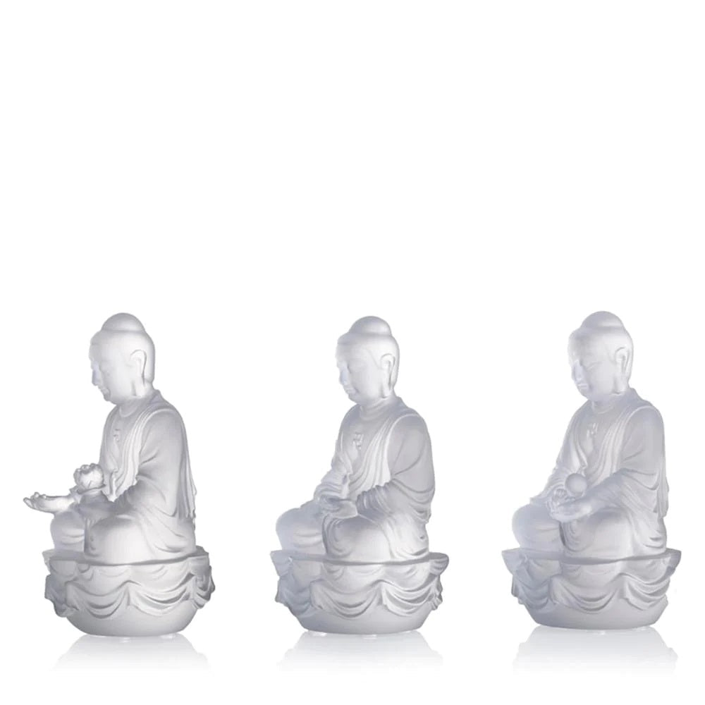 Crystal Buddha, Amitabha, Shakyamuni, Medicine, Guardians of Peace (Set of 3)