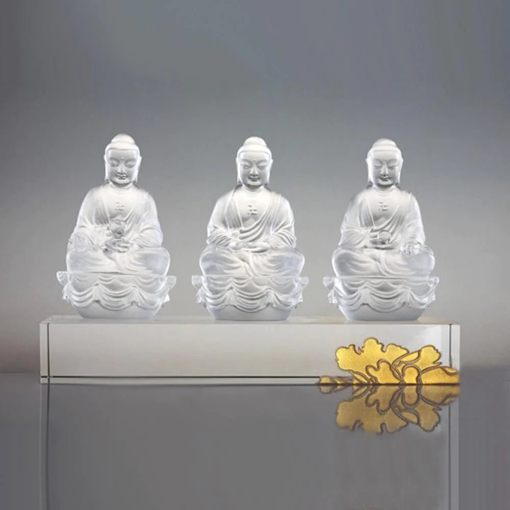 Crystal Buddha, Amitabha, Shakyamuni, Medicine, Guardians of Peace (Set of 3)