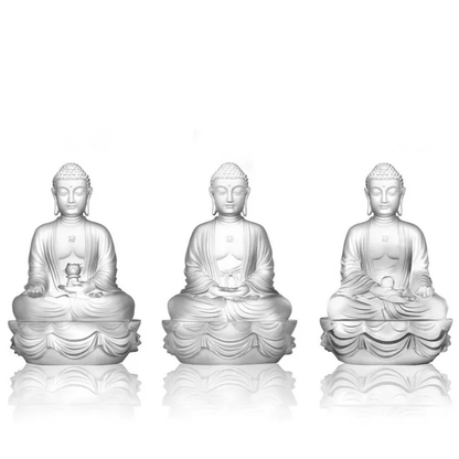 Crystal Buddha, Amitabha, Shakyamuni, Medicine, Present Mindfulness - Set of 3 (Powder white)