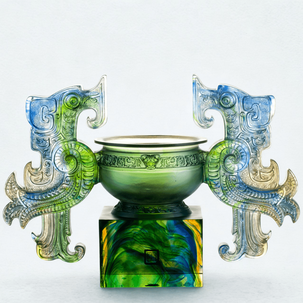 Crystal Chinese Vessel, Phoenix Ding, Grace of the Phoenix Ding - Blue/Green