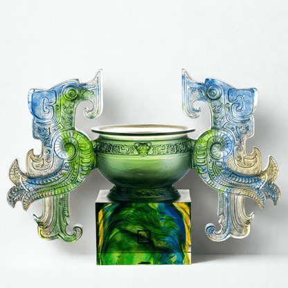 Crystal Chinese Vessel, Phoenix Ding, Grace of the Phoenix Ding - Blue/Green