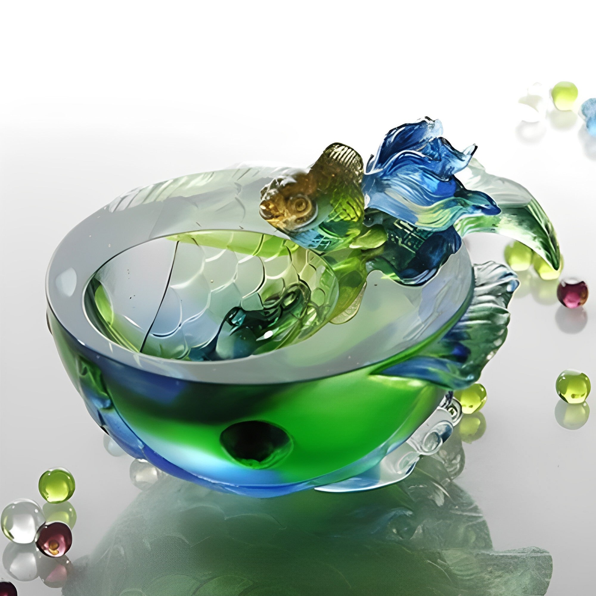 Crystal Decorative Bowl, Fish, Flow of Luck