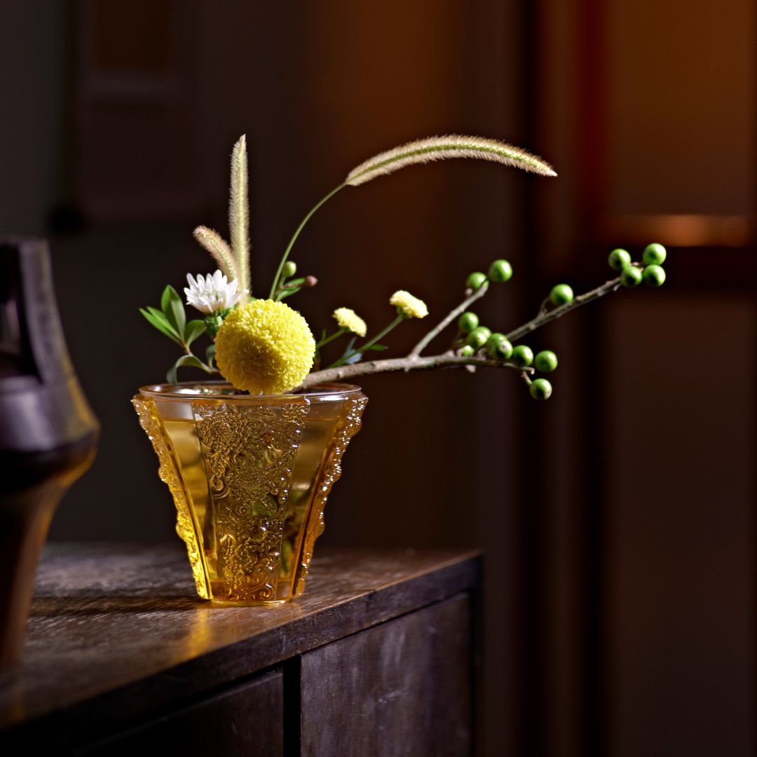 Crystal Floral Vase, In the Presence of Spring-Exquisite Goldenrod