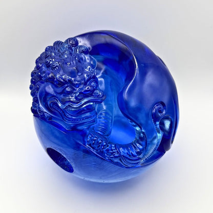 Crystal Foo Dog, Mythical Creature Guardian Lion, Power and Knowledge Fulfilled (Blue clear)