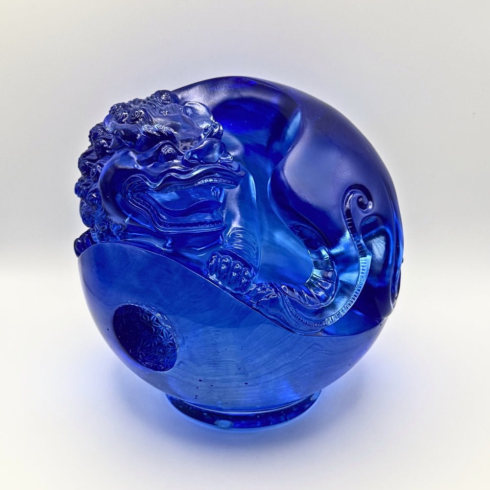 Crystal Foo Dog, Mythical Creature Guardian Lion, Power and Knowledge Fulfilled (Blue clear)
