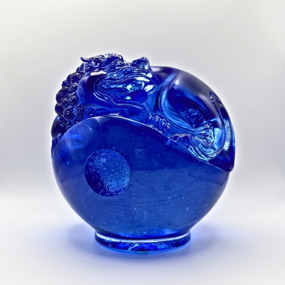 Crystal Foo Dog, Mythical Creature Guardian Lion, Power and Knowledge Fulfilled (Blue clear)