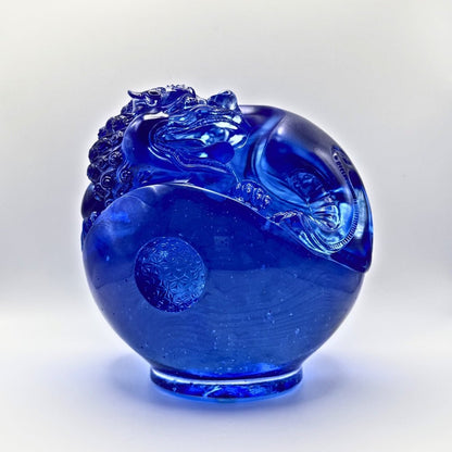 Crystal Foo Dog, Mythical Creature Guardian Lion, Power and Knowledge Fulfilled (Blue clear)