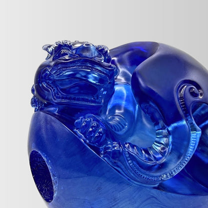Crystal Foo Dog, Mythical Creature Guardian Lion, Power and Knowledge Fulfilled (Blue clear)