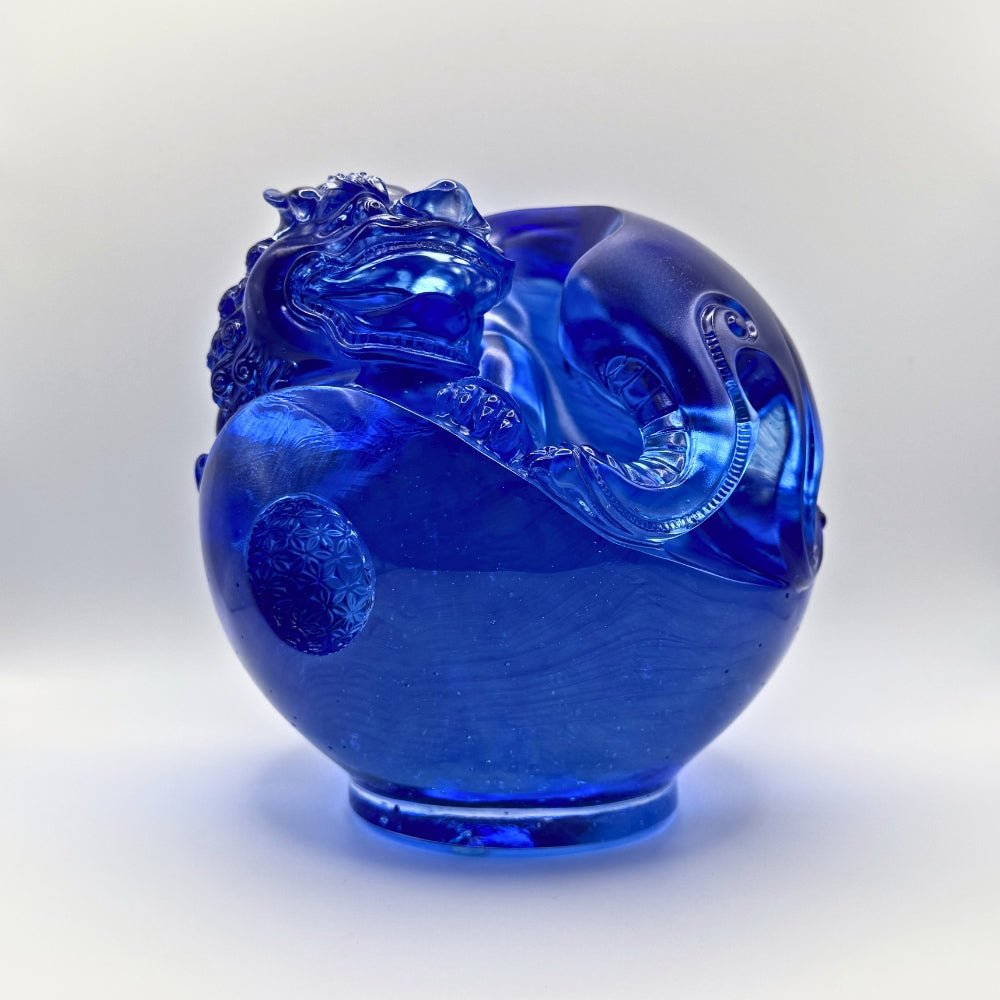 Crystal Foo Dog, Mythical Creature Guardian Lion, Power and Knowledge Fulfilled (Blue clear)