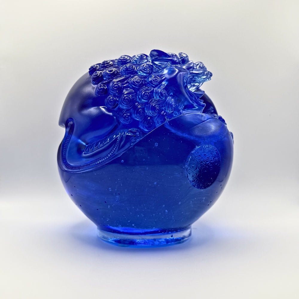 Crystal Foo Dog, Mythical Creature Guardian Lion, Power and Knowledge Fulfilled (Blue clear)