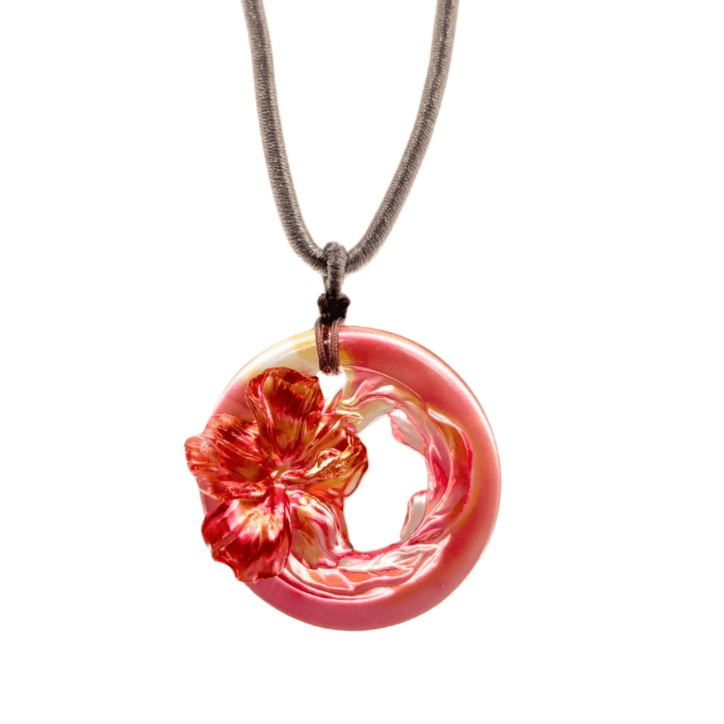 Crystal Necklace, Hibiscus Flower, Song of the Morning Flower (Amber/ Gold Red)