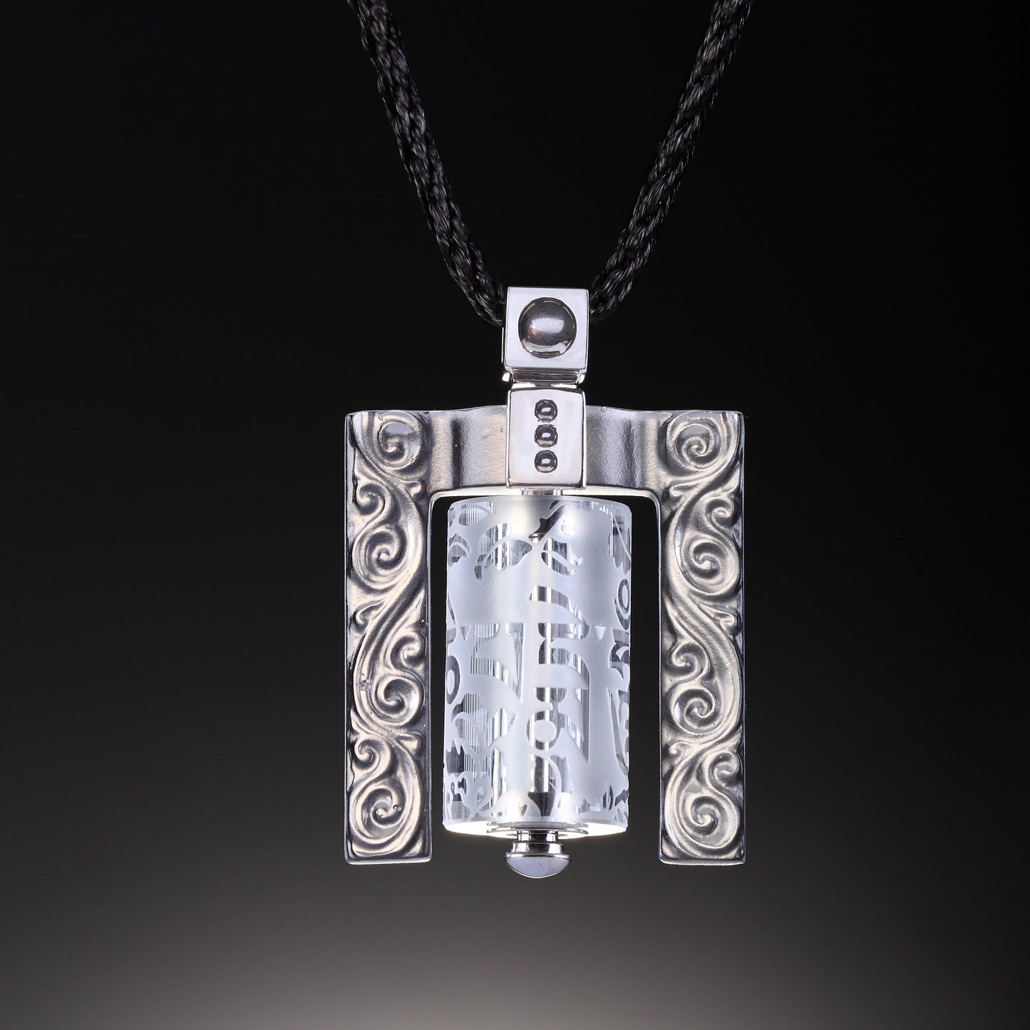Crystal Necklace, Pendant, LIULI Prayer Wheel, Eternal Cycle of Compassion (Framed)