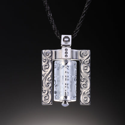 Crystal Necklace, Pendant, LIULI Prayer Wheel, Eternal Cycle of Compassion (Framed)