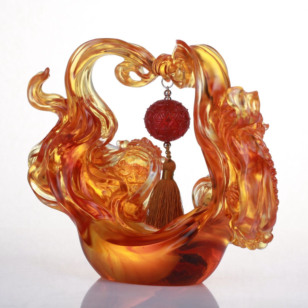 Foo Dog, Chinese Guardian Lion, Crystal Sculpture, Embroidered Lion Dance
