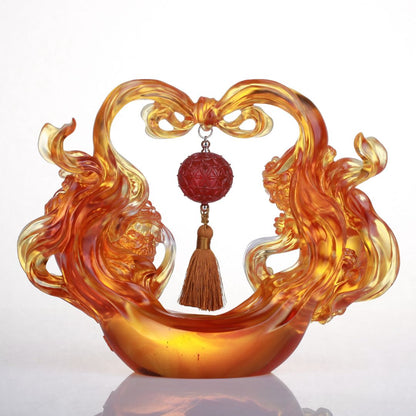 Foo Dog, Chinese Guardian Lion, Crystal Sculpture, Embroidered Lion Dance