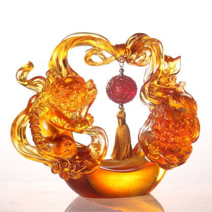 Foo Dog, Chinese Guardian Lion, Crystal Sculpture, Embroidered Lion Dance