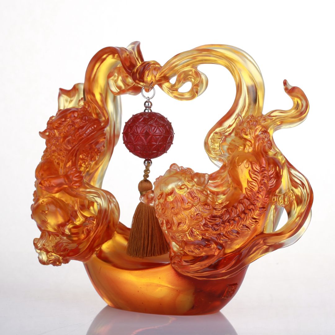 Foo Dog, Chinese Guardian Lion, Crystal Sculpture, Embroidered Lion Dance