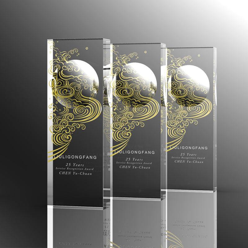 Crystal Award, Trophy, Laser Engraving, Rising Wave